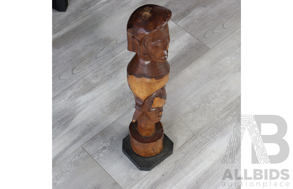 Hand Carved Asian Wooden Double Figure