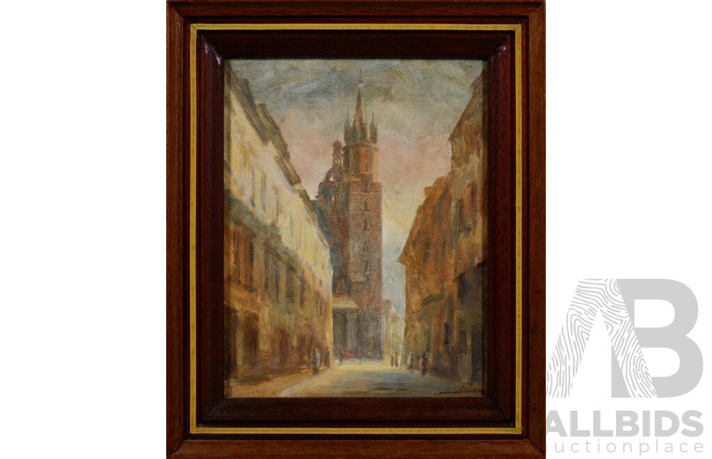 Romuald Wilk (20th Century, Polish, Working C1980-90s), Florianska Ulica & Maly Barbakan, Pair of Wonderful Images of Kraków, Poland, Oil on Canvas, 47 x 56 cm (frame largest) (2)