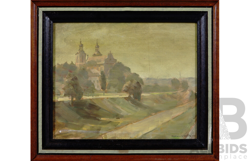 Romuald Wilk (20th Century, Polish, Working c1980-90s), Skalka, Pair of Wonderful Images of the Basilica (Known as Skalka) in Kraków, Poland, Oil on Canvas, 60 x 48 cm (frame largest) (2)