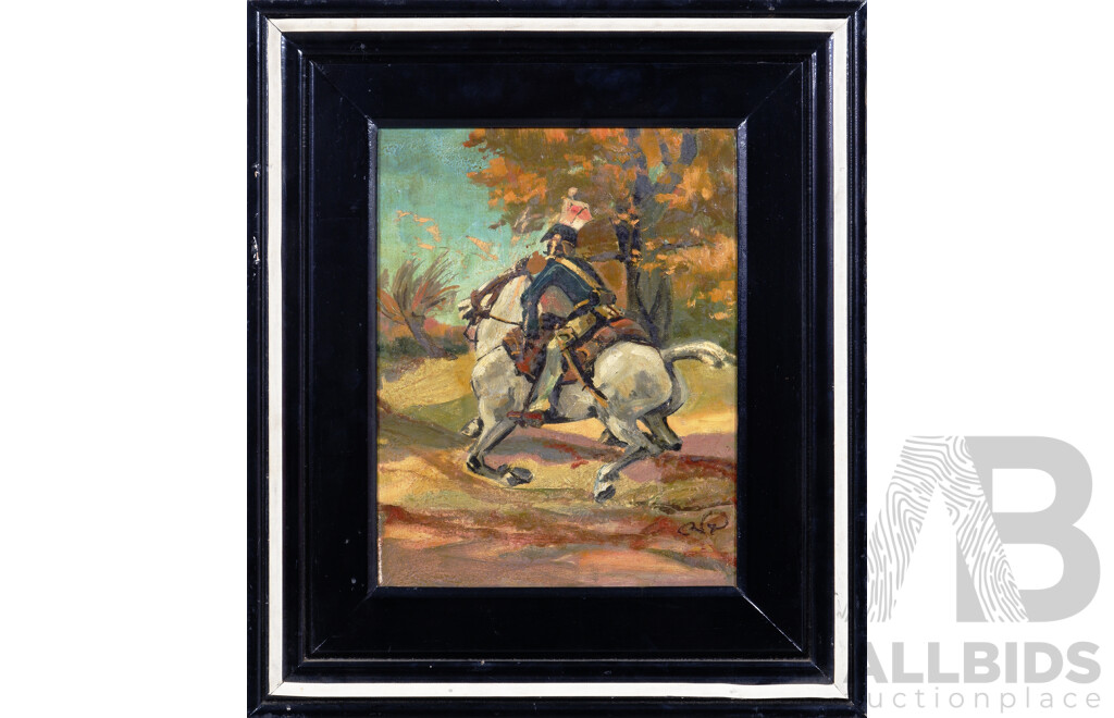 Artist Unknown, (20th Century), Polish Cossack on Horseback, Acrylic on Canvas, 54 x 46 cm (frame)