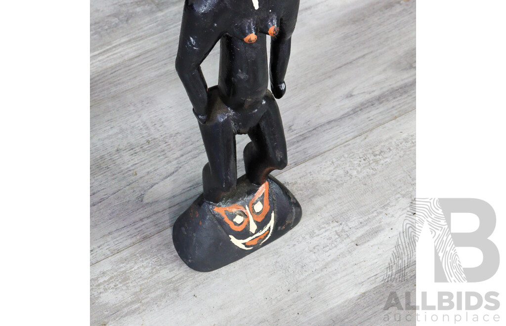 Hand Carved Papua New Guinea Wooden Female Ancestor Figure with Cowrie Shell Eye Detail