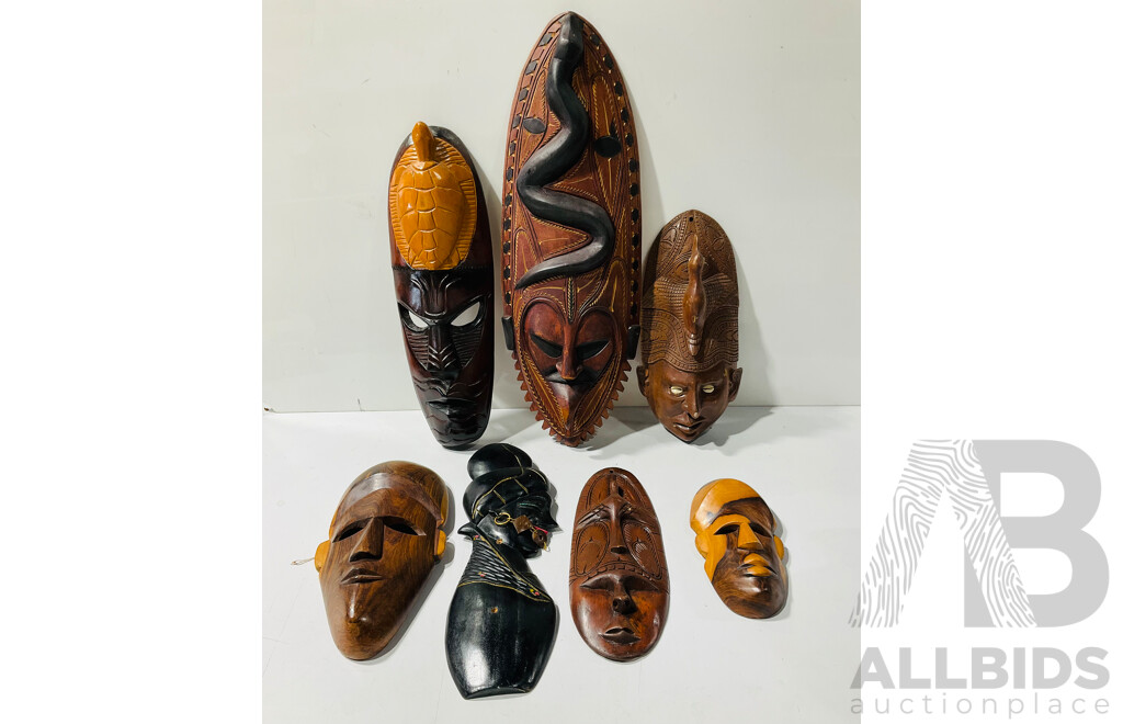 Collection Carved Wooden Asian and PNG Display Masks