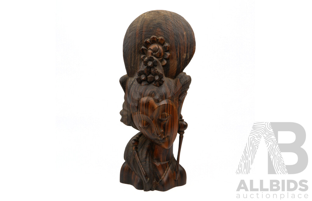 Carved Indonesian Macassar Ebony Female Bust