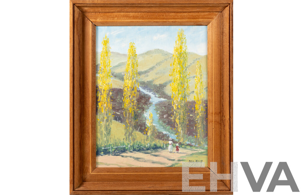 Sir Alexander George William (Bill) Keys AC, OBE, MC (20th Century, Australian, 1923-2000), Walk by the River (c1960s), Vintage Oil on Canvas Board, 50 x 42 cm (frame)