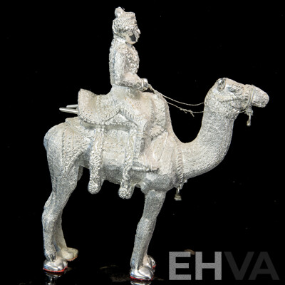 Vintage Hand Carved Middle Eastern White Metal Camel and Rider Figure