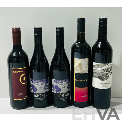 Collection of Five Bottles of Shiraz From Several Vineyards Including Touchwood, Millstone and More