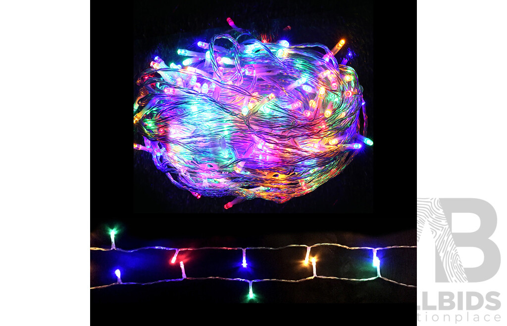 Four Sets of Jingle Jollys 100 Meter Blue and Multi Coloured LED Christmas Lights - New