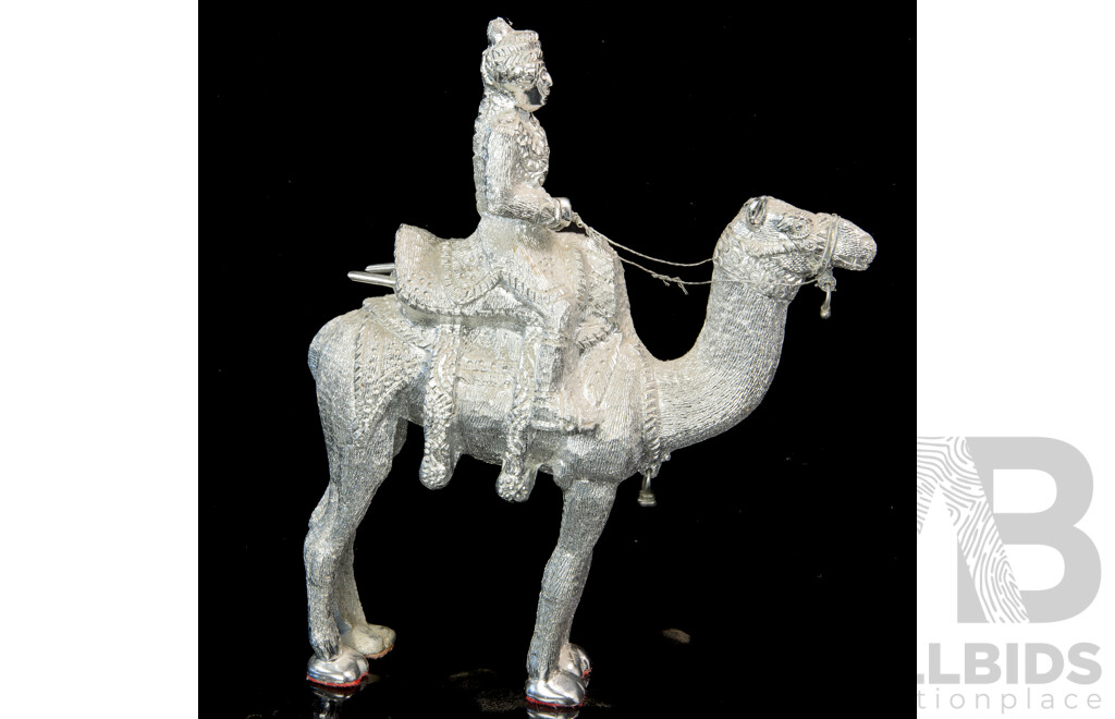 Vintage Hand Carved Middle Eastern White Metal Camel and Rider Figure