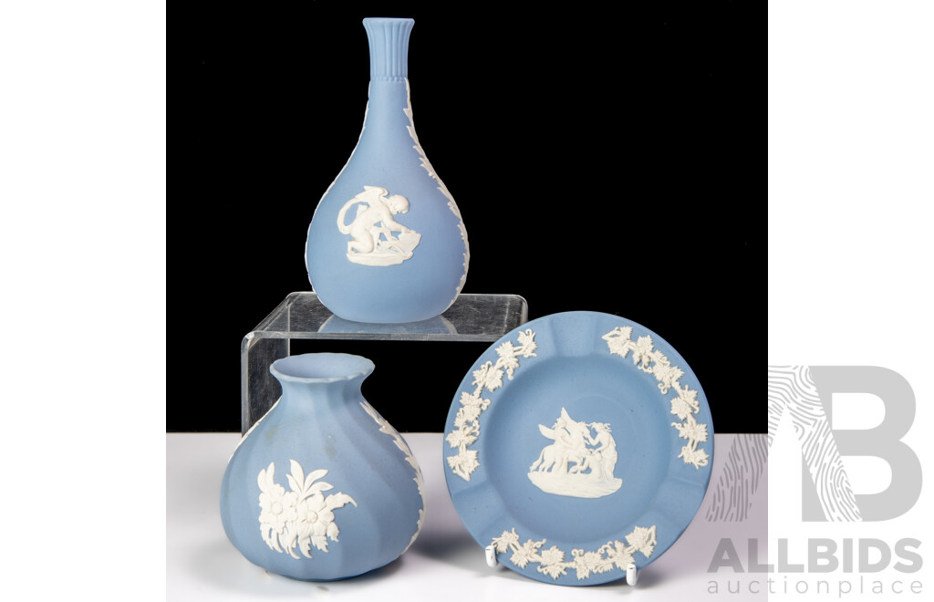 Collection Three Pieces English Wedgwood Blue and White Jasper Ware