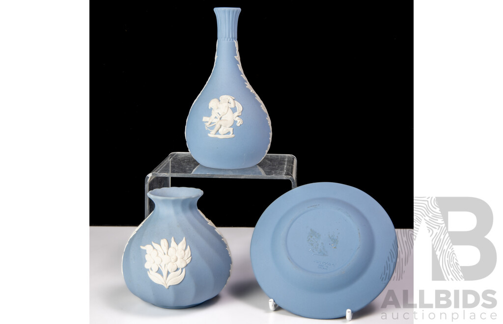 Collection Three Pieces English Wedgwood Blue and White Jasper Ware