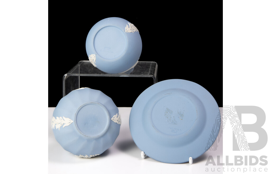 Collection Three Pieces English Wedgwood Blue and White Jasper Ware