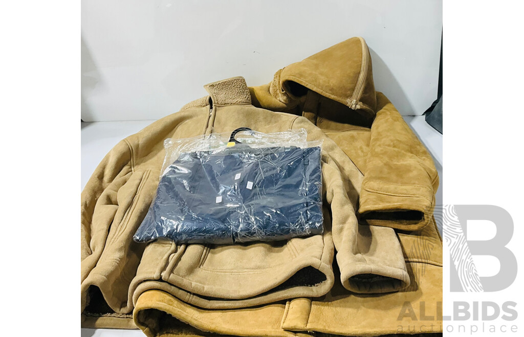 Pair of Heavy Winter Faux-sheepskin Jackets and Pair of Work Pants
