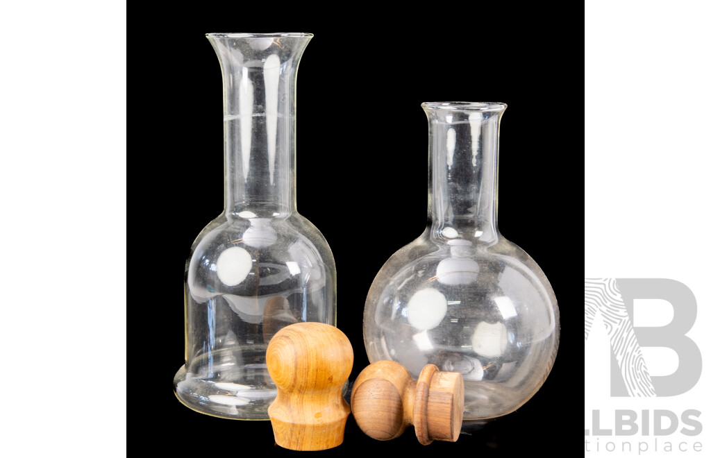 Two Mid Century Dansk Glass Carafes with Teak Wood Stoppers