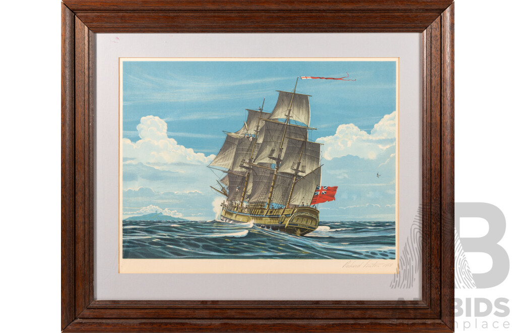 Richard Linton, (20th Century, Australian, 1935-), Landfall-Tahiti (1979), Limited Edition Original Lithograph, 55 x 65 cm (frame) & Artist Unknown, Choppy Seas, Vintage Oil on Canvas, 38 x 49 cm (frame) (2)