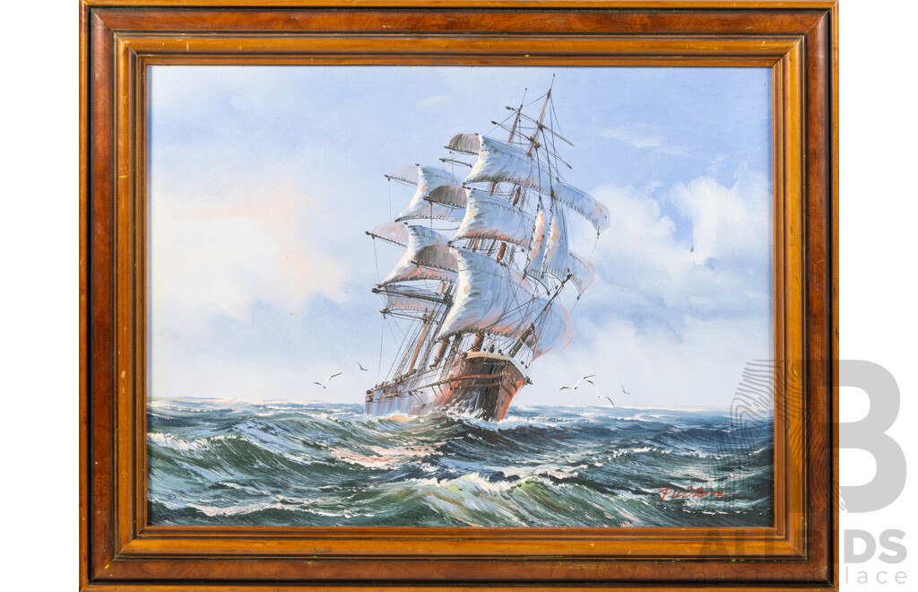 Richard Linton, (20th Century, Australian, 1935-), Landfall-Tahiti (1979), Limited Edition Original Lithograph, 55 x 65 cm (frame) & Artist Unknown, Choppy Seas, Vintage Oil on Canvas, 38 x 49 cm (frame) (2)