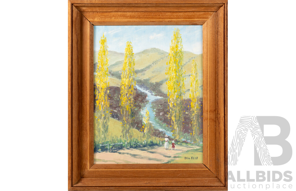 Sir Alexander George William (Bill) Keys AC, OBE, MC (20th Century, Australian, 1923-2000), Walk by the River (c1960s), Vintage Oil on Canvas Board, 50 x 42 cm (frame)