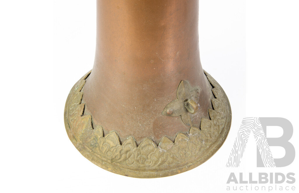 Vintage Tibetan Rag Dun Telescopic Ritual Copper and Brass Trumpet with Repousse Detail to Brass