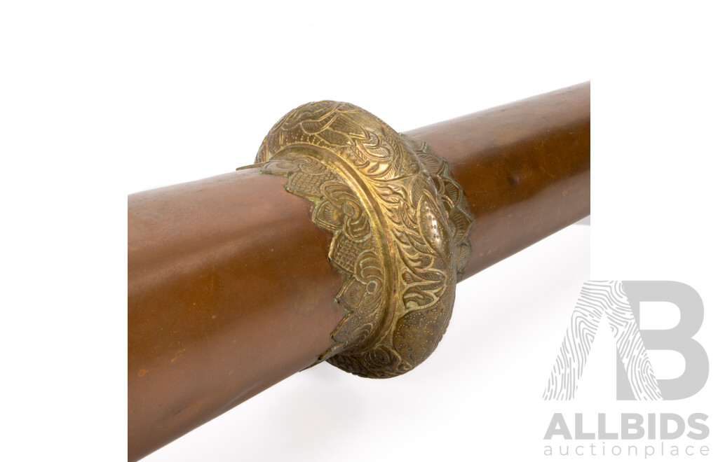 Vintage Tibetan Rag Dun Telescopic Ritual Copper and Brass Trumpet with Repousse Detail to Brass