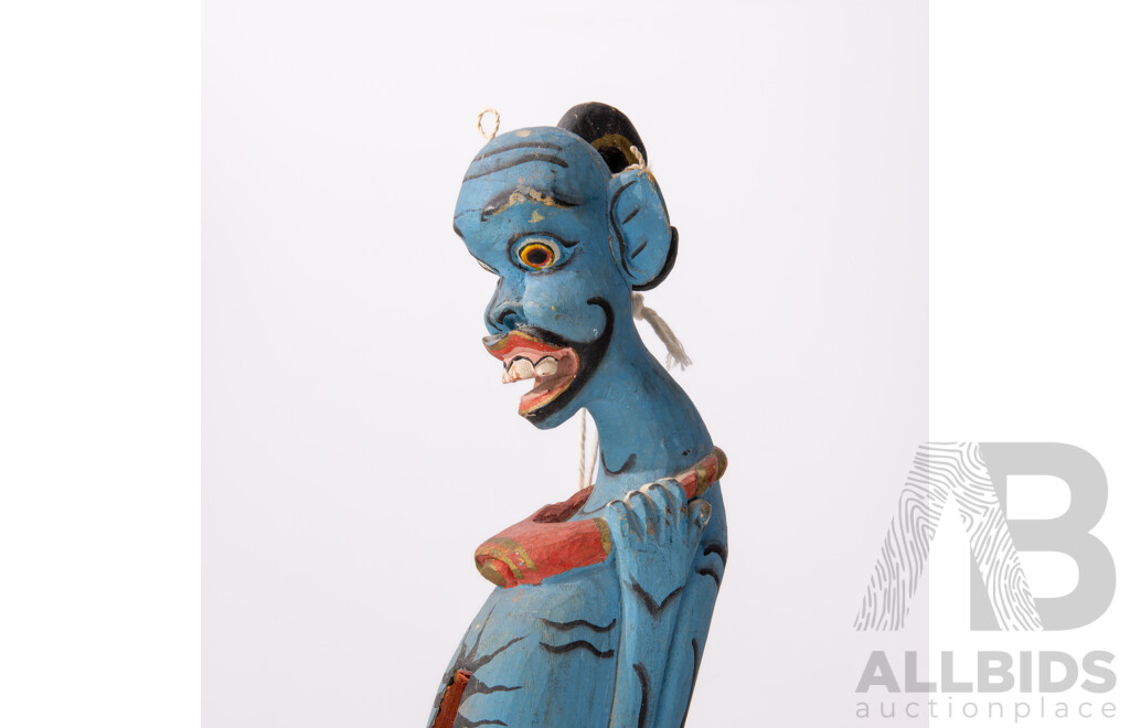 Vintage Hand Painted Balinese Door Knocker Figure with Member Striker