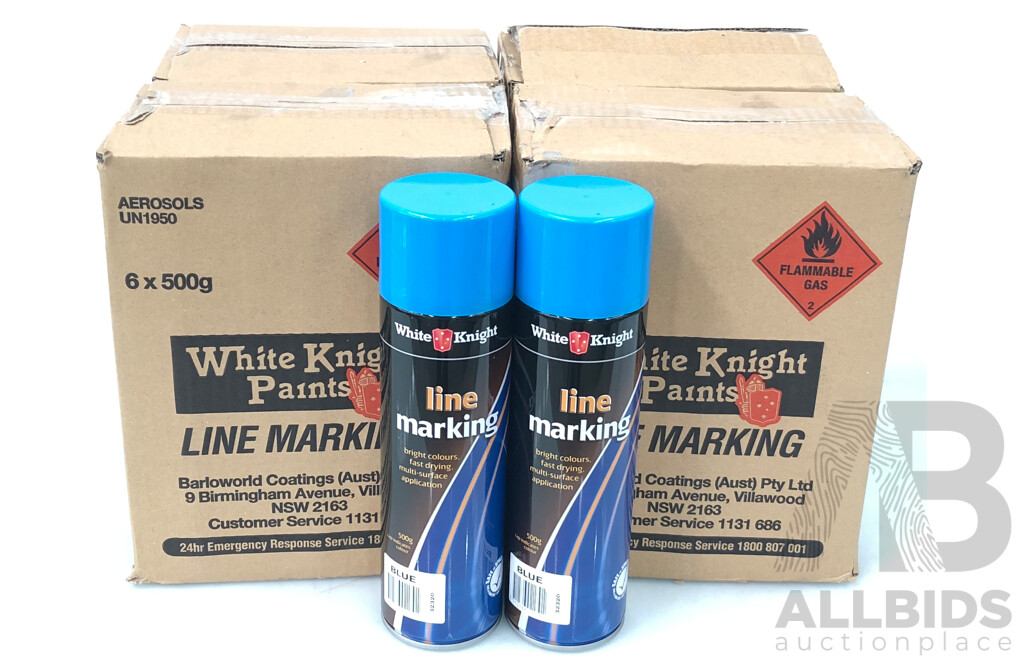 White Knight Line Marking Spray Cans (6 Pack) - Blue - Lot of Four Packs - ORP $288.00