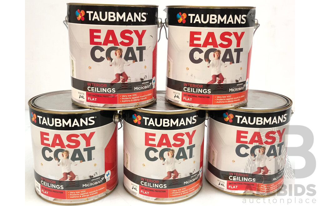 TAUBMANS Easy Coat Flat White for Interior Ceilings 4L - Lot of 5 - Total ORP $675.00