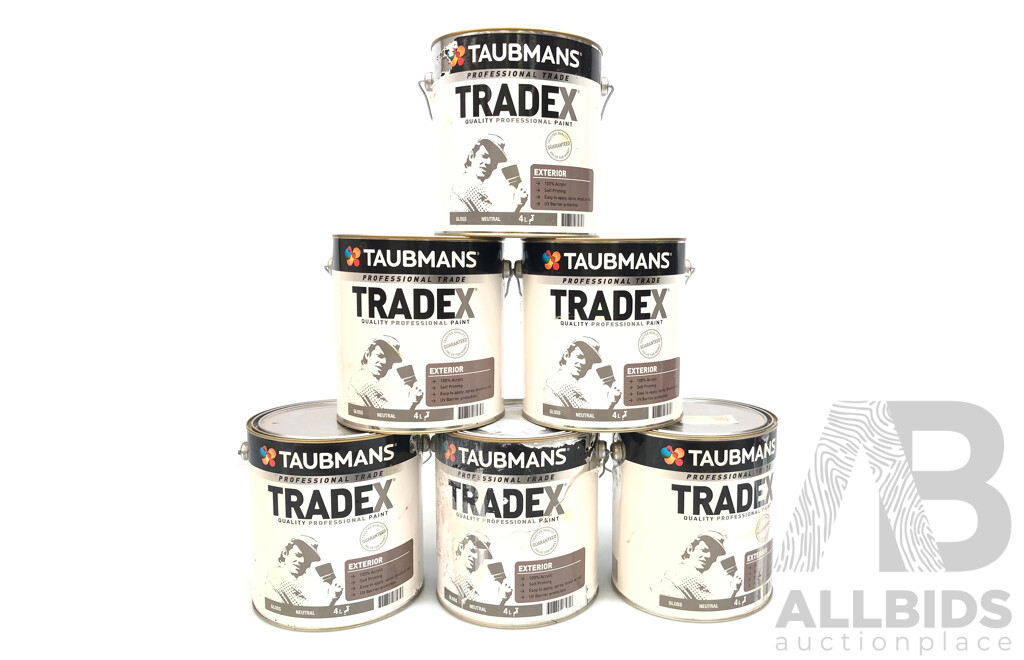 Taubmans TradeX 4L Exterior Paint Gloss (Neutral) - Lot of 6 - ORP $480.00