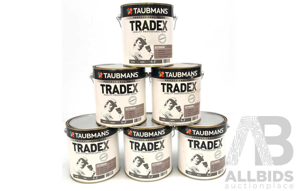 Taubmans TradeX 4L Exterior Paint Gloss (White) - Lot of 6 - ORP $480.00