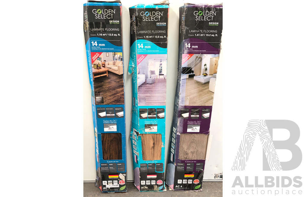 Golden Select Laminate Flooring (Winchester, Toledo, Providence) - Lot of Three Packets - 3.48 Sq Meters - Total ORP $360.00