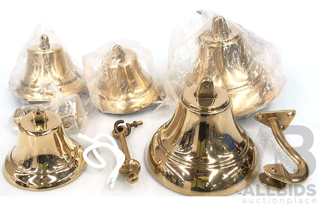 Naultical Style Brass Bells - Lot of Five - New