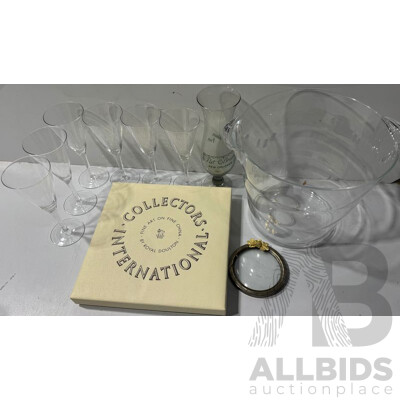 Collection Decorative Items Including Royal Doulton Display Plate in Original Box, Plastic Champagne Ice Bucket and More