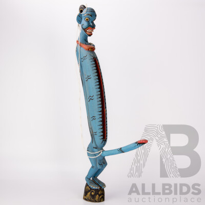 Vintage Hand Painted Balinese Door Knocker Figure with Member Striker