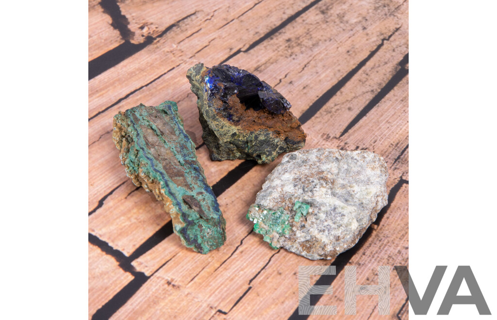 Malechite and Azurite Mineral Specimens in Collectors Frames, From the Pat Collins Collection