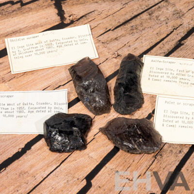 Collection Four Ancient Obsidian Items, El Inga Site, East of Quito, Eucador, Circa 10000 BCE, All in Collectors Cases