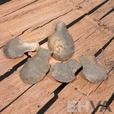 Collection Five Ancient Neolithic Flint Hand Knapped Scrapers, Glovers Cave Site, Trenton, Christian County, Kentucky, USA