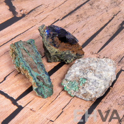 Malechite and Azurite Mineral Specimens in Collectors Frames, From the Pat Collins Collection