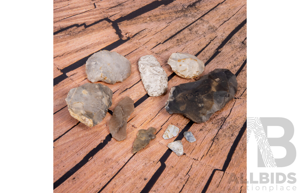 Collection Ten Ancient Neolithic & Mesolithic English Flint Knapped Items, All in Collectors Frames