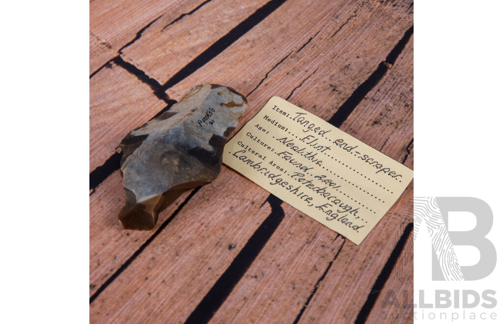 Collection Four Ancient Neolithic & Bronze Age English Flint Knapped & Stone Items, All in Collectors Frames