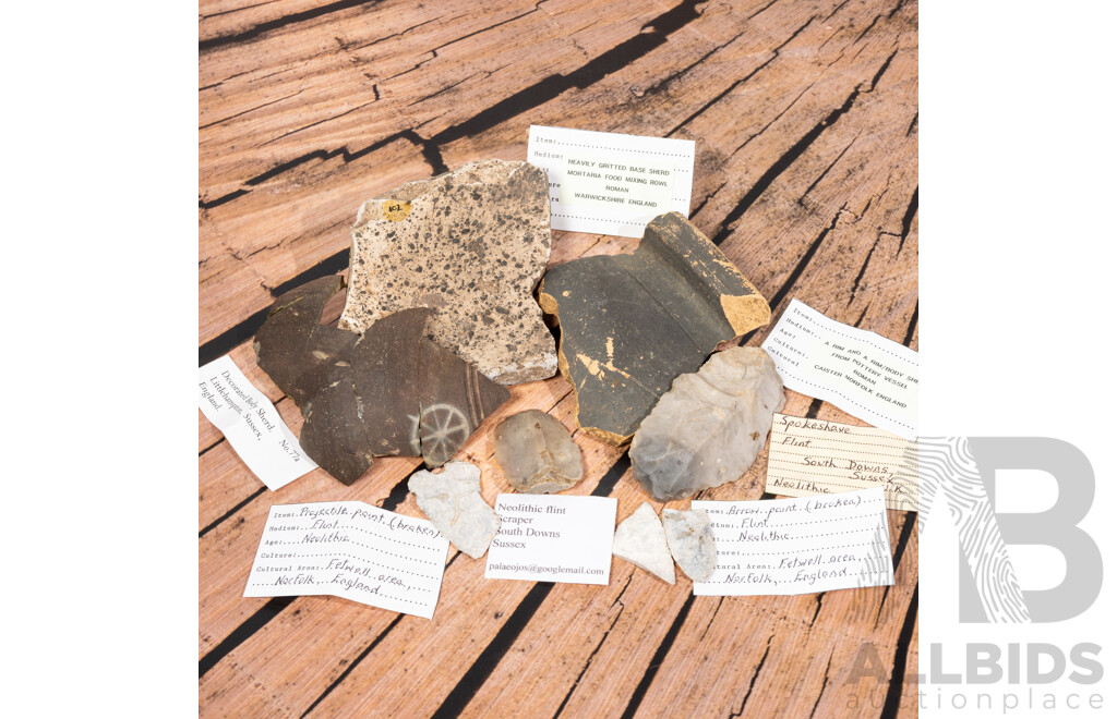 Great Collection Nine Ancient English Artifacts,  All in Collectors Frames
