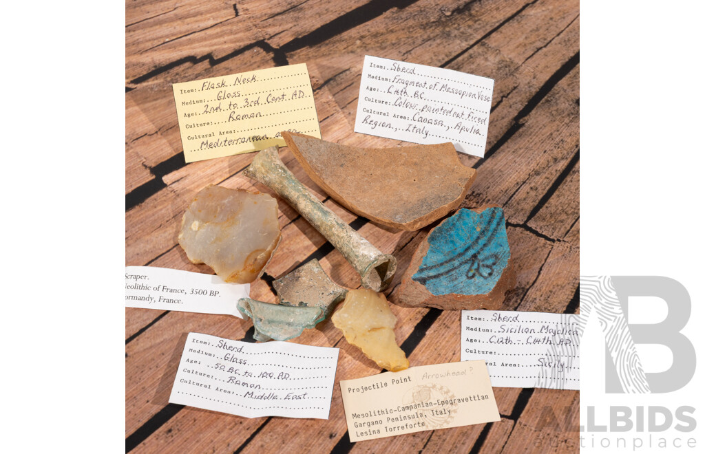 Great Collection Six Ancient Mediterranean Artifacts,  All in Collectors Frames