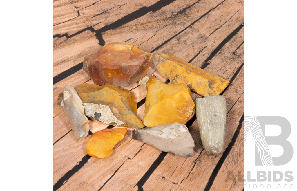 Great Collection Eight Ancient Neolithic European Flintknapped Items, All in Collectors Frames