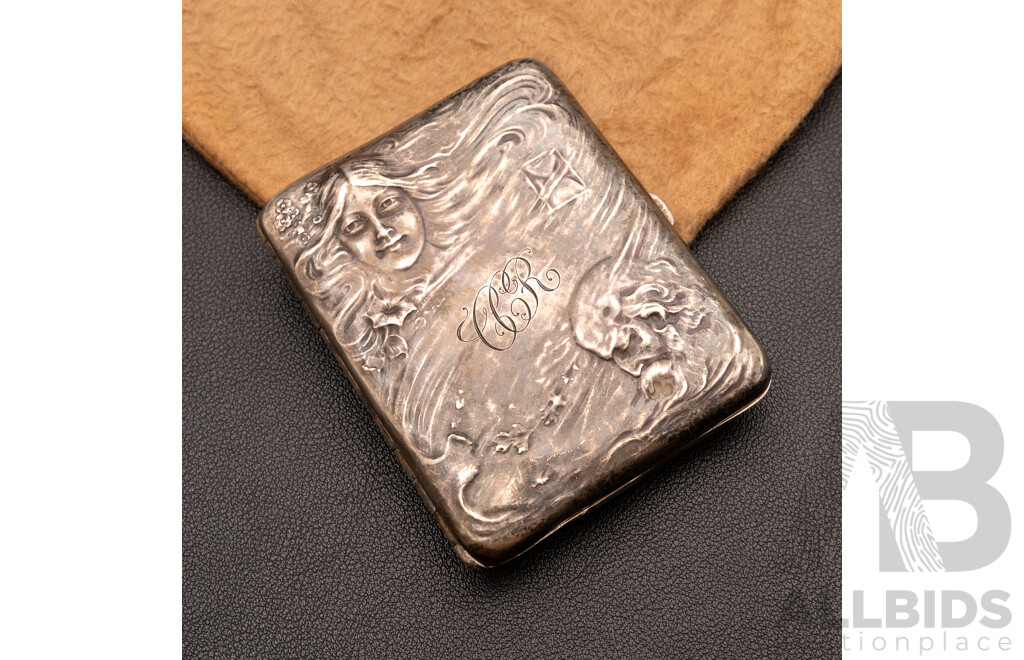 Antique Sterling Silver Art Nouveau Cigarette Case, C.1900, Monogrammed CCR, 79.83 Grams