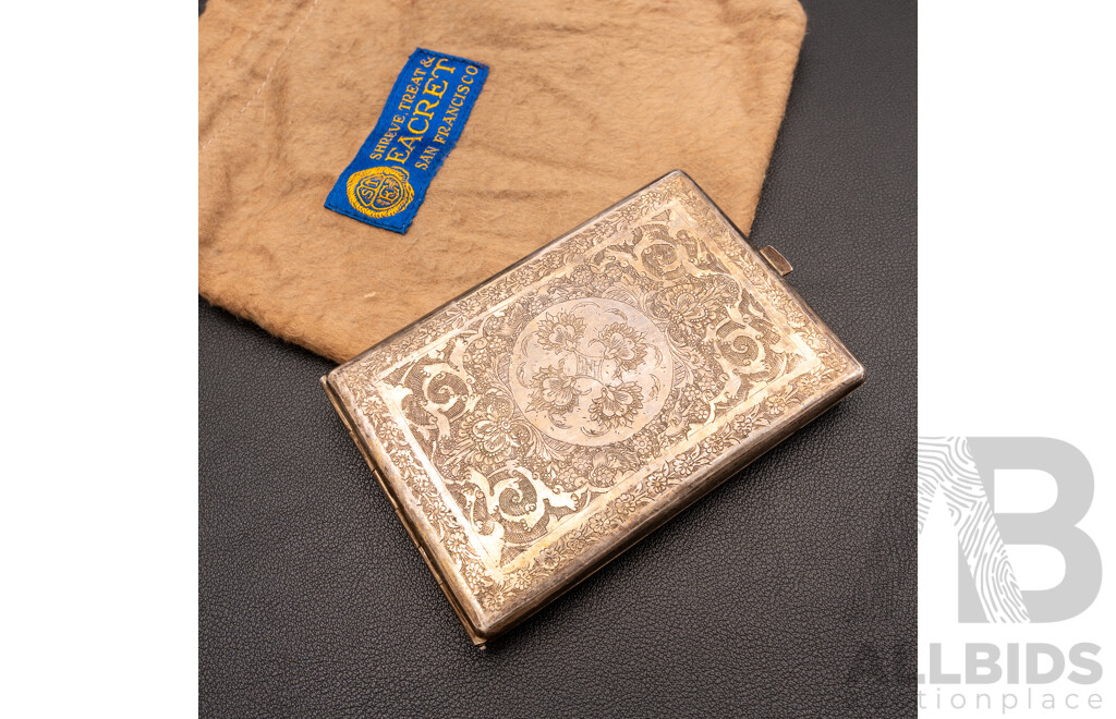 Antique Persian Silver (800) Cigarette Case, C.1900-1940, 110mm X 75mm X 9mm, 175.0 Grams