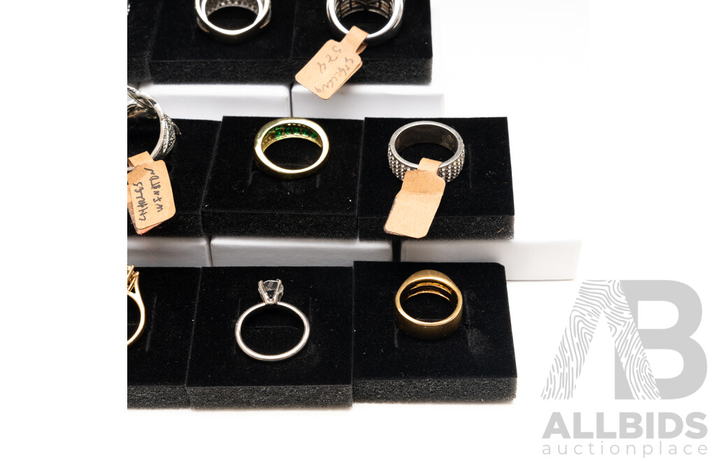 Collection of (11) Silver/gold Tone Rings with Paste Stones, with Ring Boxes - Ex Retail Stock