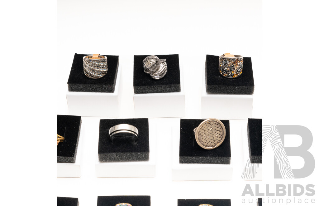 Collection of (11) Silver Tone/brass Tone Rings with Paste Stones & Natural Gemstones, with Ring Boxes - Ex Stock)