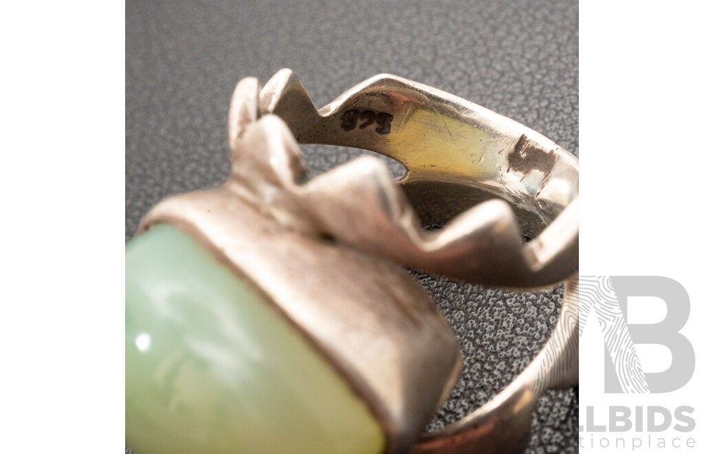 Sterling Silver (4) Rings with Agate, Carnelian, Moonstone & Phrenite, 32.74 Grams