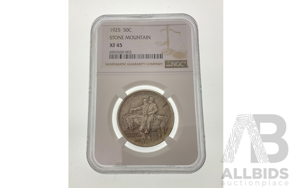 USA 1925 Silver Half Dollar, Stone Mountain, NGC Graded XF 45