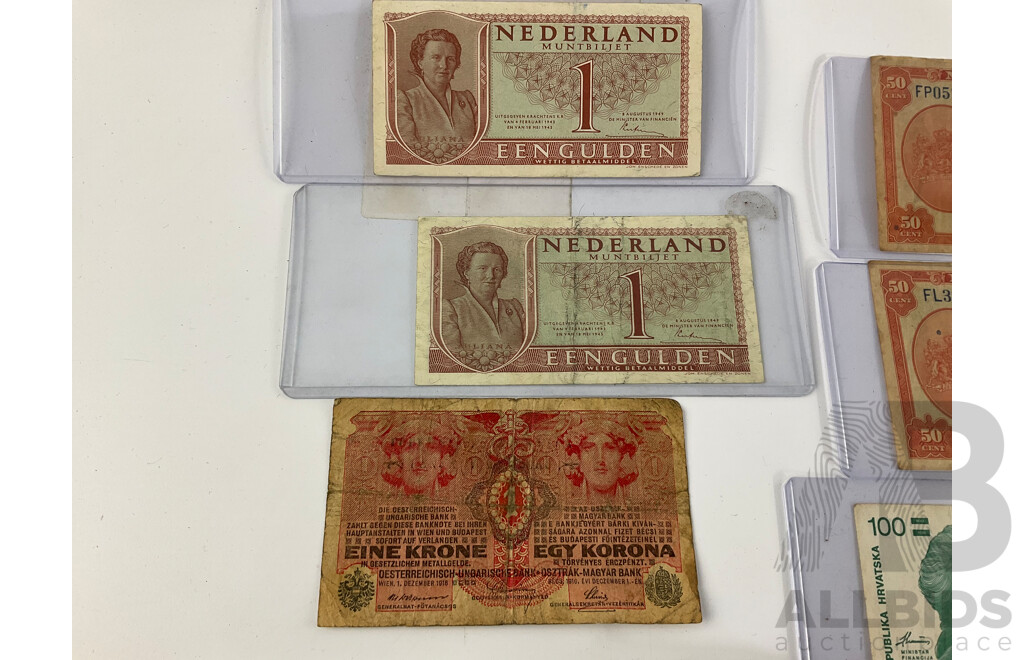 Collection of Vintage International Banknotes Including Noumea, Croatia, Greece, Netherlands, China, Oman, Indonesia, Thailand, Germany