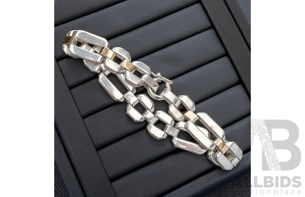 Sterling Silver Unisex Two Tone Decorative Flat Belcher Bracelet, 20cm, 24.59 Grams