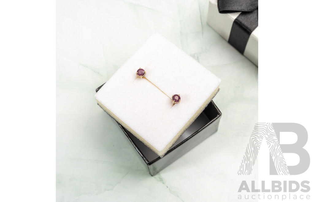 9ct Natural Ruby Stud Earrings, 3.8mm, Est R0.65CT, 0.67 Grams