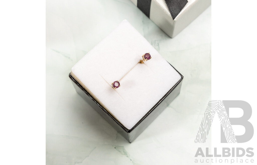 9ct Natural Ruby Stud Earrings, 3.8mm, Est R0.65CT, 0.67 Grams